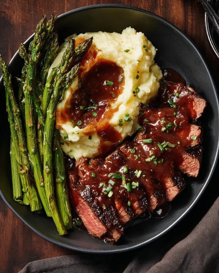 Easy Gourmet Steak with Mashed Potatoes and Asparagus