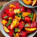 Delicious easy summer peach watermelon salad with vibrant colors