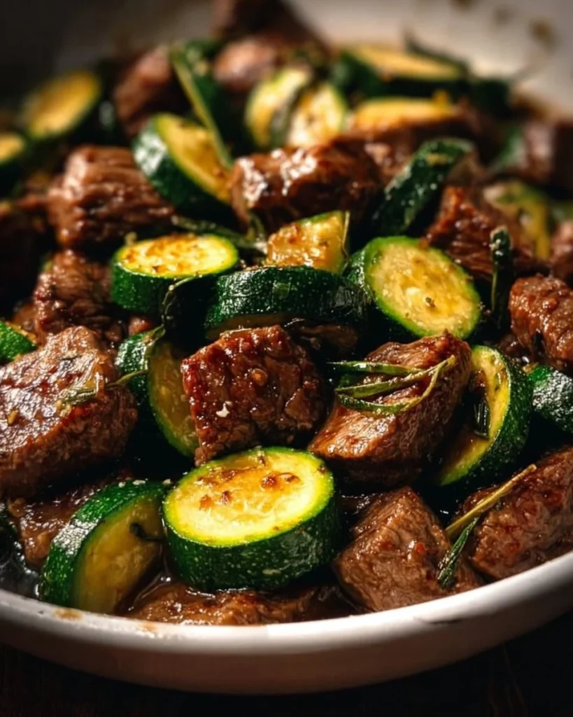 Delicious Garlic Butter Steak Bites served hot in a skillet