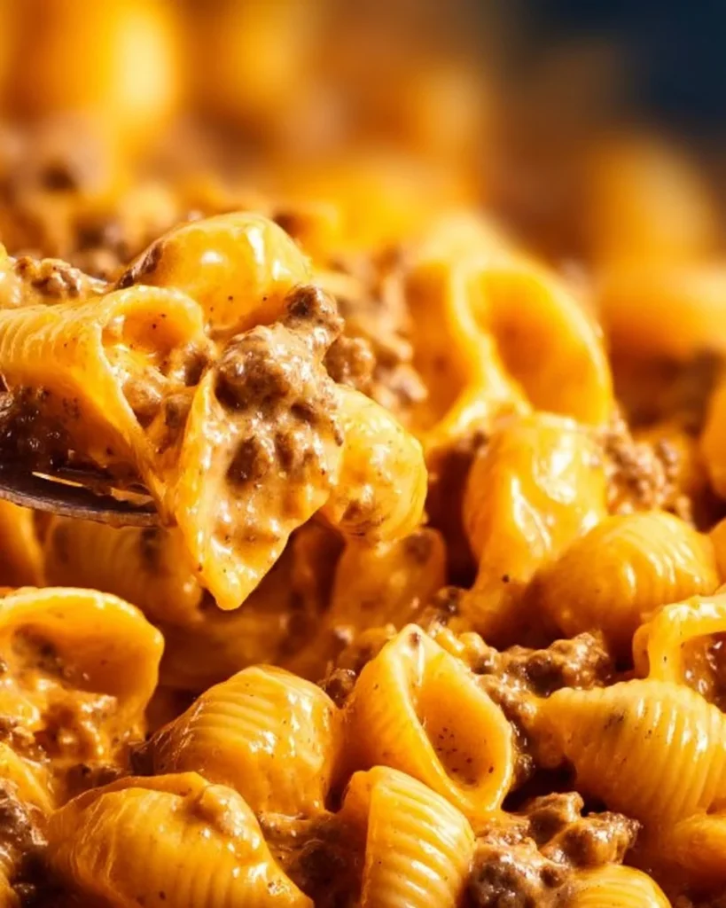Delicious homemade hamburger helper served in a bowl with garnishes