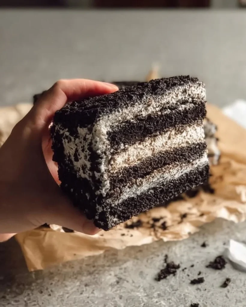 Homemade Oreo ice cream sandwiches with creamy filling and chocolate cookies.