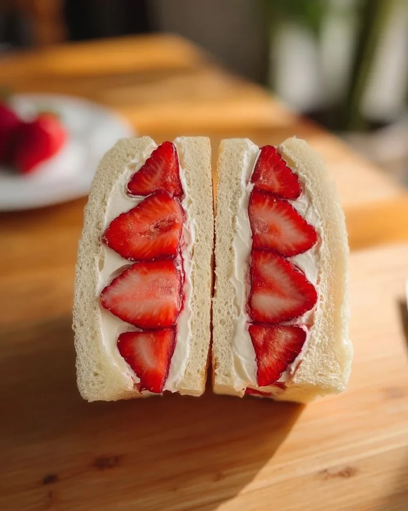 Japanese strawberry sandwich with fresh strawberries and cream filling