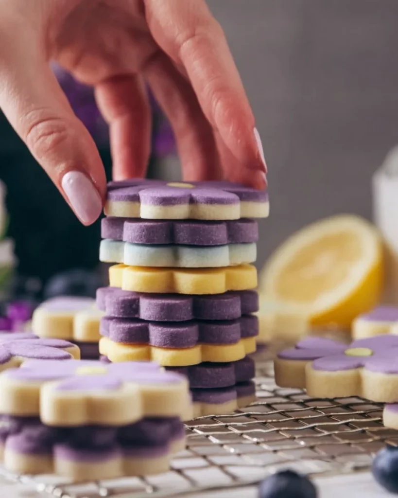 Freshly baked lemon blueberry cookies with a vibrant lemon glaze
