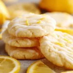 Homemade Lemon Sugar Cookies on a plate with a lemon wedge.