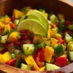 Colorful mango avocado salad with fresh ingredients and vibrant presentation