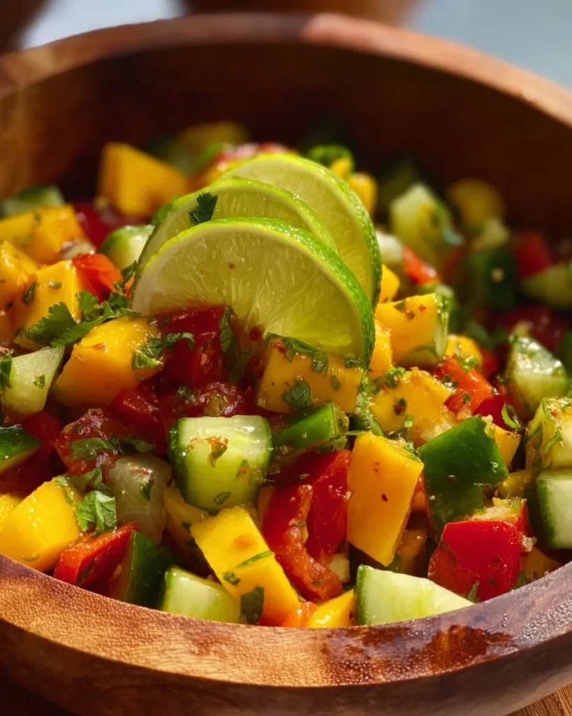 Colorful mango avocado salad with fresh ingredients and vibrant presentation