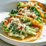 Delicious Smash Chicken Caesar Tacos served on a plate