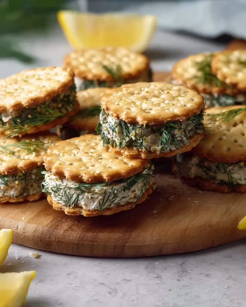 Smoked salmon and cream cheese canapés on a platter.