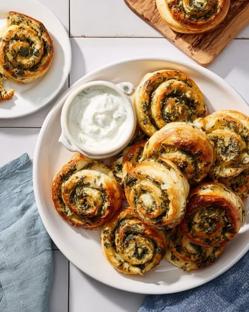 Spinach Feta Pinwheels served on a platter