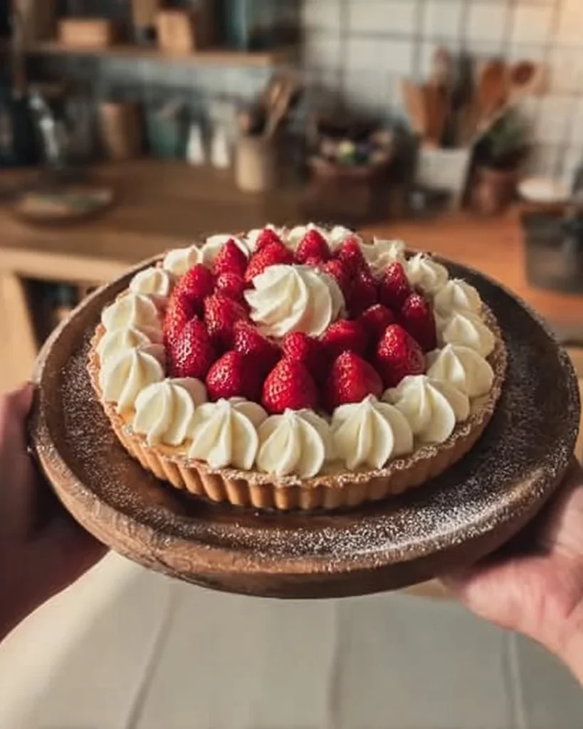 Delicious Strawberry Custard Tart with fresh strawberries and creamy filling