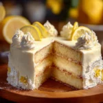 Delicious slice of Italian Lemon Cream Cake topped with fresh lemon zest