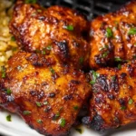 Juicy air fryer boneless skinless chicken thighs ready to serve