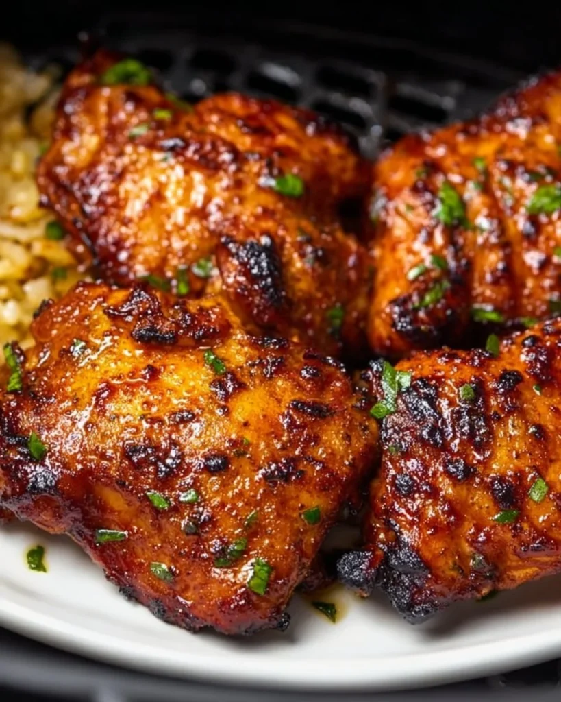 Juicy air fryer boneless skinless chicken thighs ready to serve