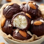 Homemade Almond Joy Truffles with chocolate, coconut, and almonds