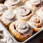 Delicious homemade cinnamon rolls topped with creamy icing
