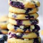Delicious blueberry cheesecake cookies stacked on a plate