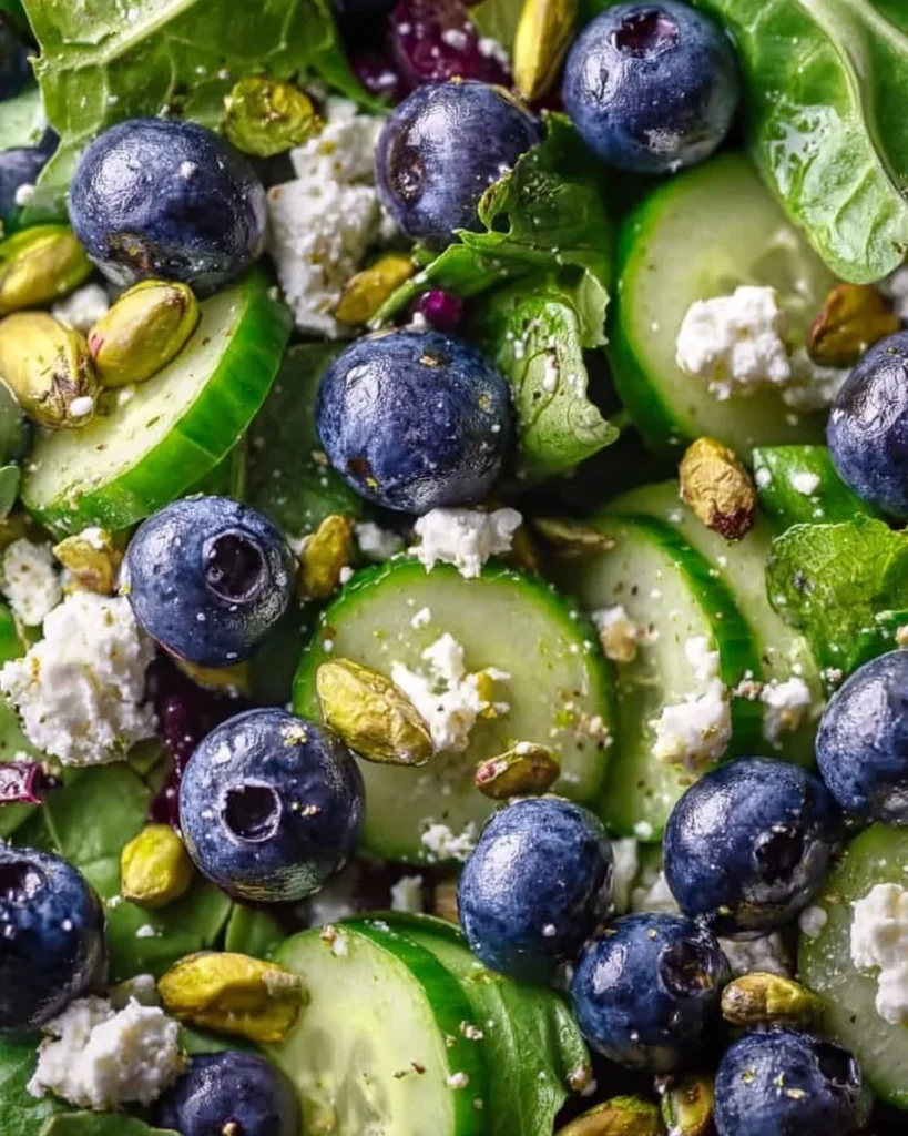 Blueberry Pistachio Spring Salad with fresh greens and nuts