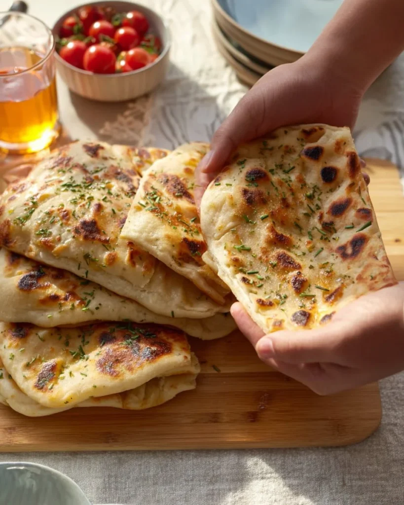 Delicious butter chicken flatbread topped with aromatic spices and herbs.
