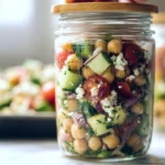 Chickpea cucumber salad with fresh vegetables and dressing