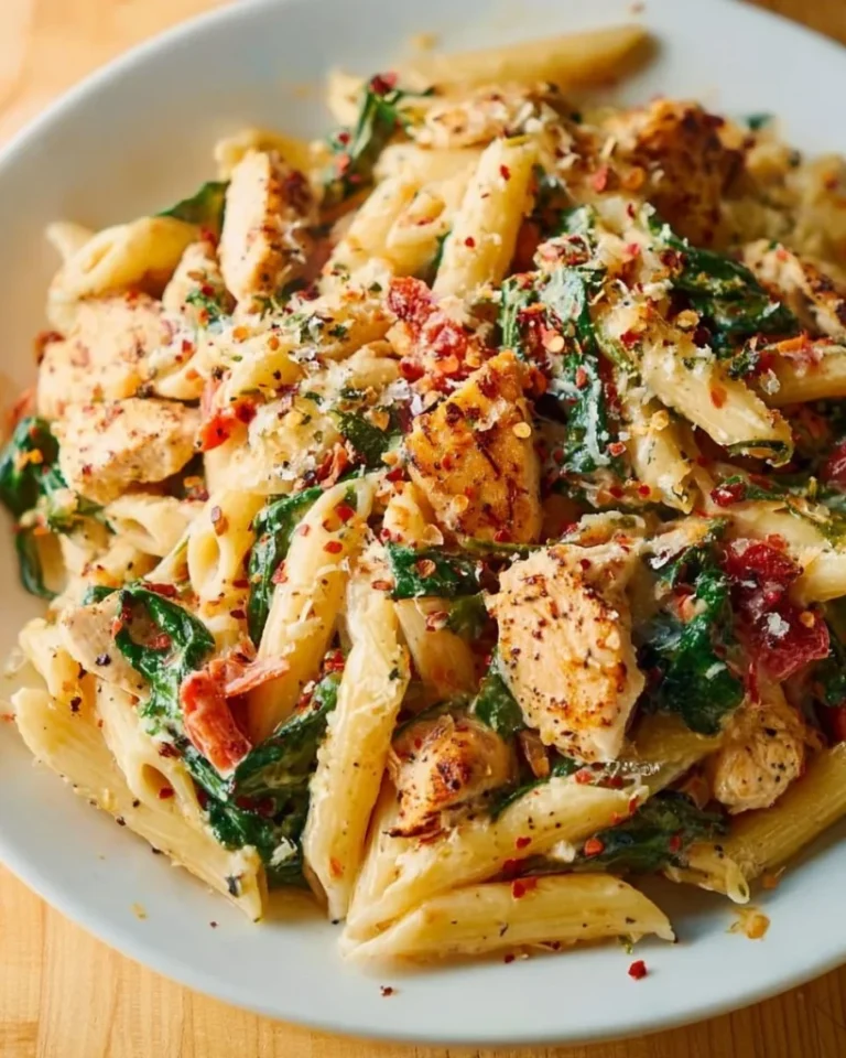 Creamy Chicken Pasta with Spinach and Tomatoes