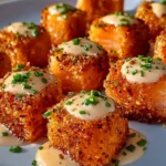 Crispy Bang Bang Salmon Bites served with dipping sauce