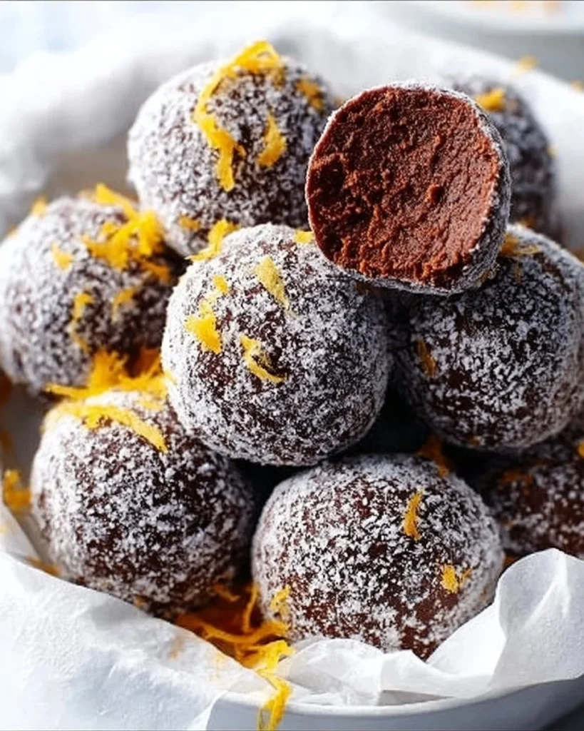 Delicious homemade chocolate orange truffles on a decorative plate