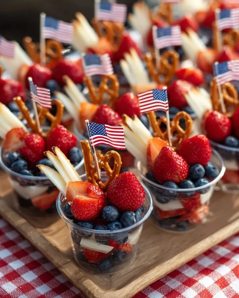 A variety of easy Fourth of July appetizers on a festive table.