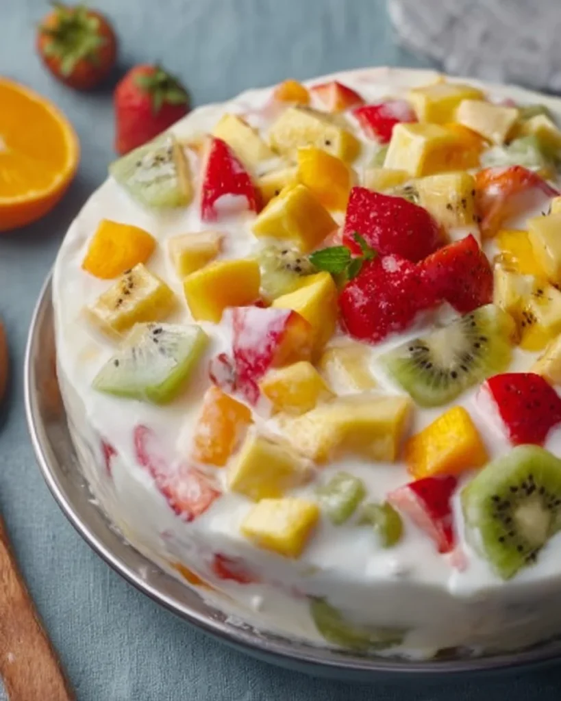 Hawaiian Cheesecake Salad with tropical ingredients and creamy texture