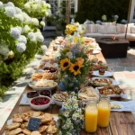 Delicious Mother's Day brunch setup with flowers and treats