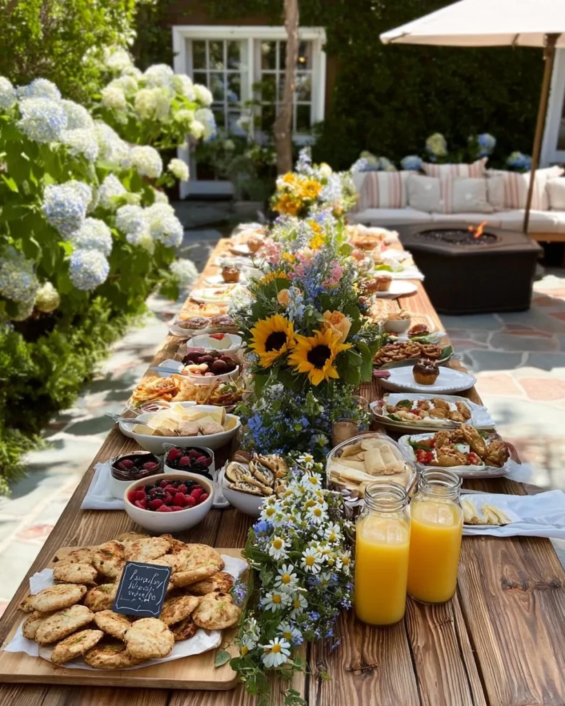 Delicious Mother's Day brunch setup with flowers and treats