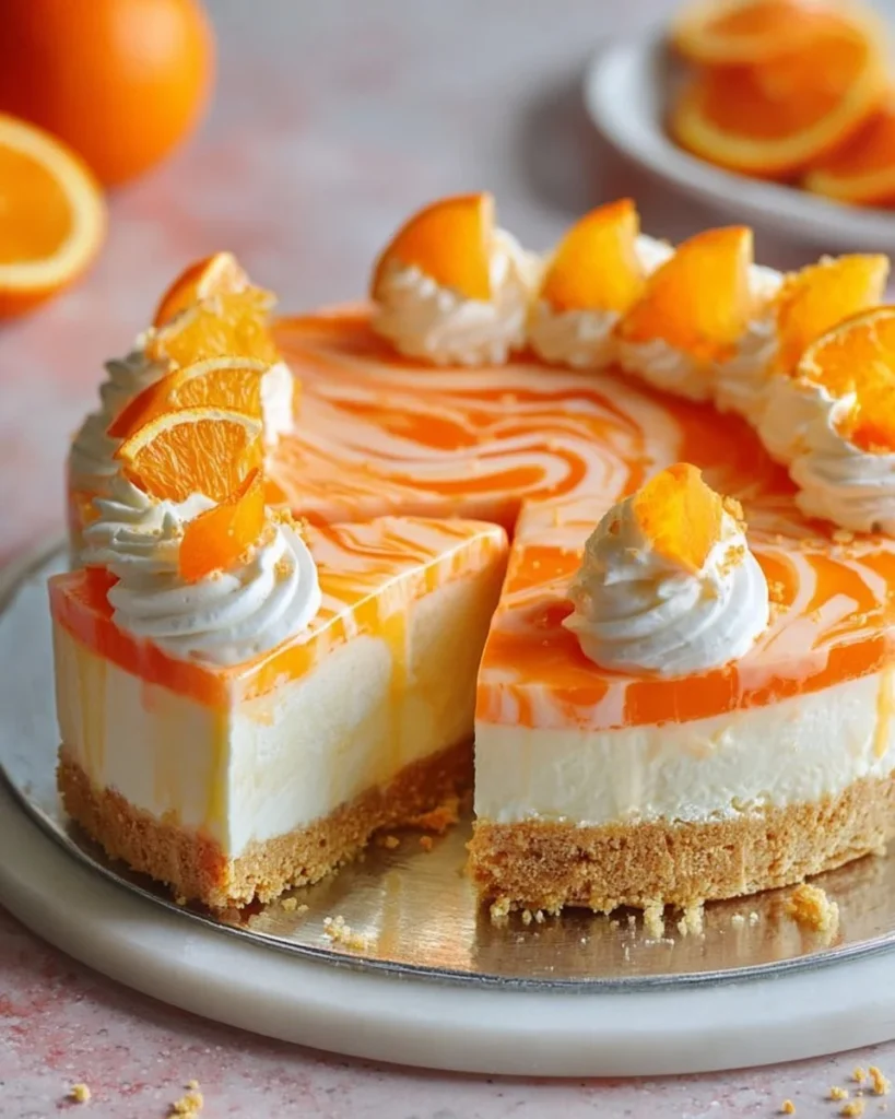 No-Bake Orange Creamsicle Cheesecake with a creamy citrus topping