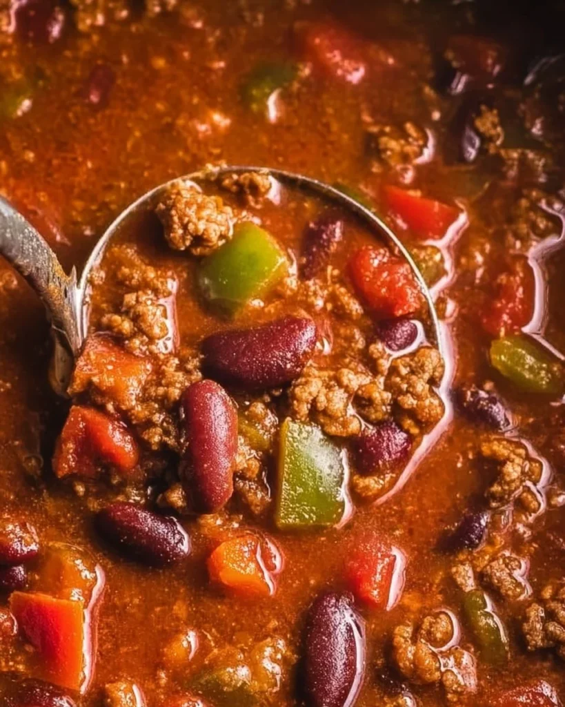 A bowl of Old Fashioned Chili topped with cheese and cilantro, served with crusty bread.