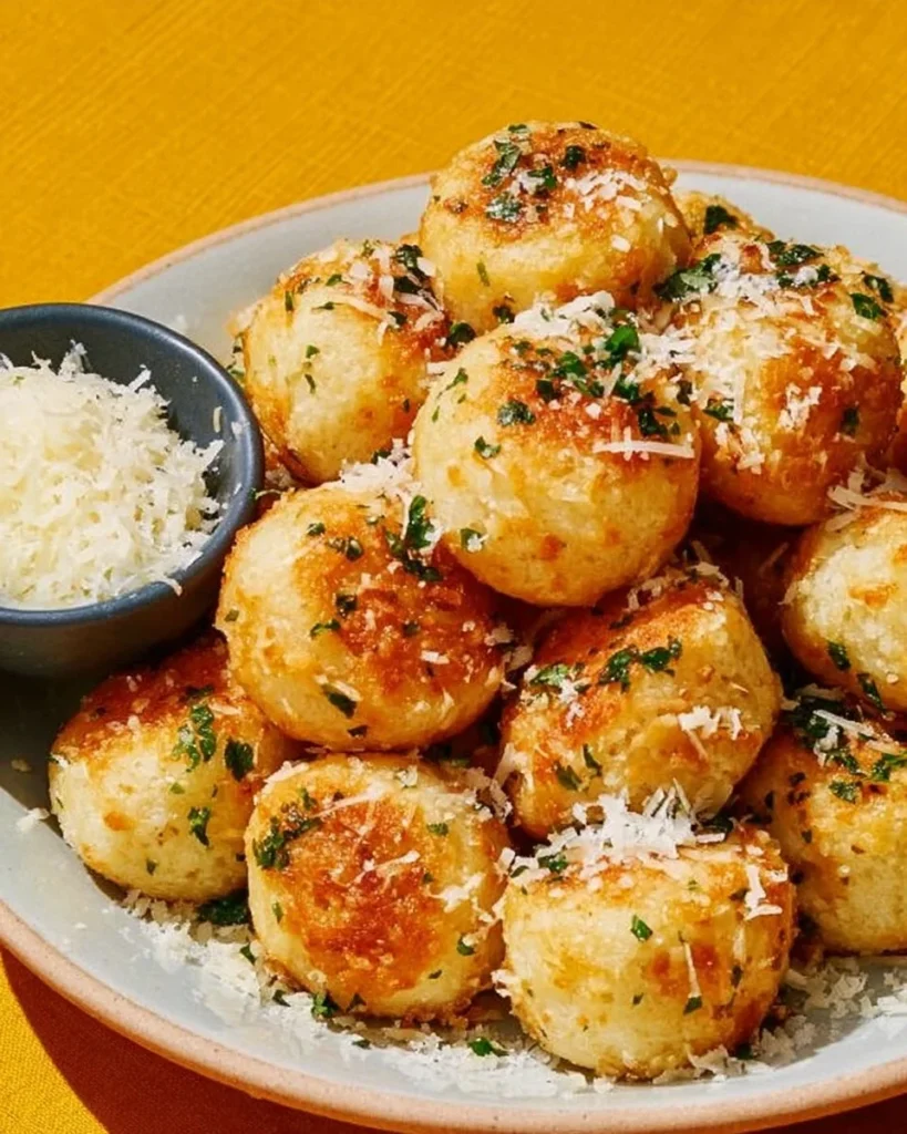 Delicious homemade Parmesan Bread Bites served on a plate with dipping sauce.