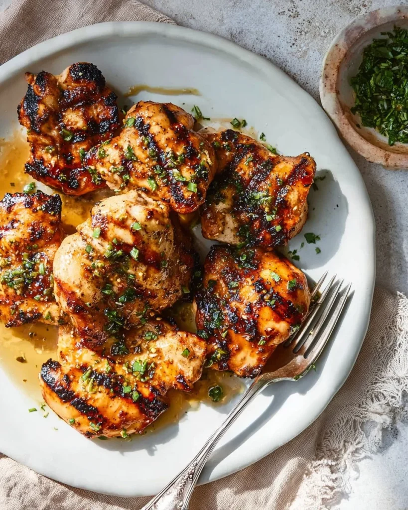 Umami marinated chicken thighs grilled to perfection