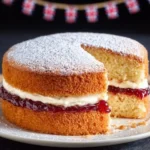 Delicious Victoria Sponge Cake with layers of cream and strawberries