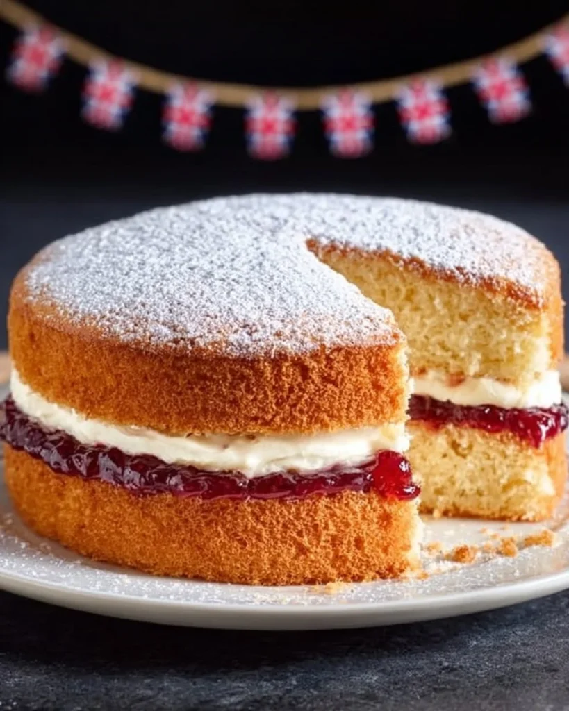Delicious Victoria Sponge Cake with layers of cream and strawberries
