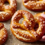 Baking process of homemade soft pretzels fresh from the oven.