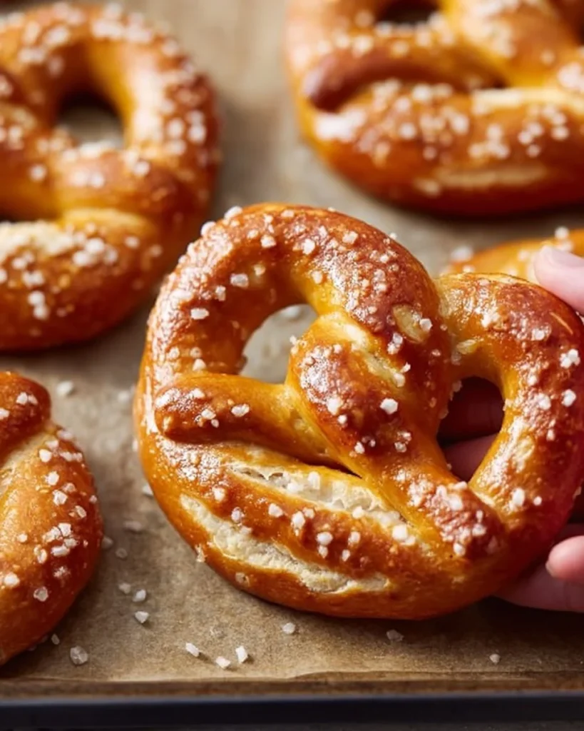 Homemade Soft Pretzels 2 Baking process of homemade soft pretzels fresh from the oven.